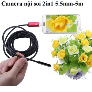 Camera nội soi chống nước 2in1 5.5mm dài 5m hỗ trợ điện thoại Android và Laptop/máy tính