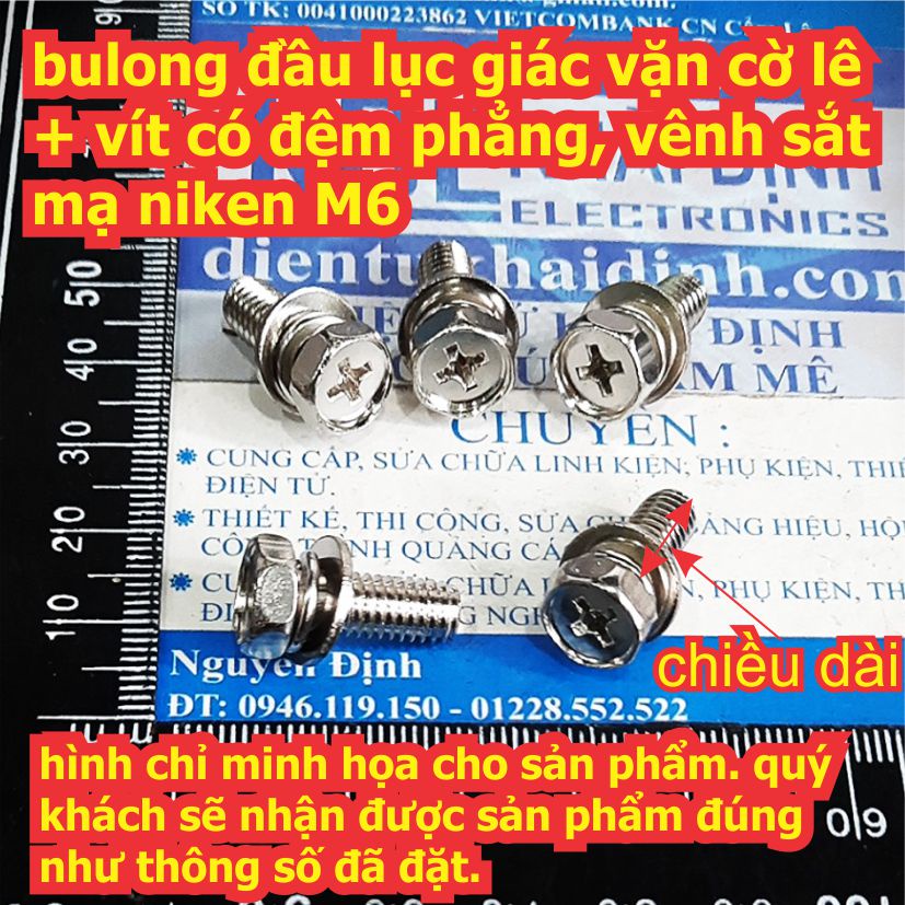 bulong bu lông đầu lục giác vặn cờ lê + vít có đệm phẳng, vênh sắt mạ niken M4 ~ M8 ( gói ) kde8133