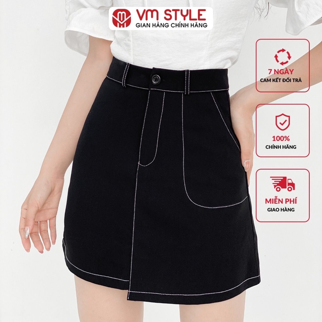 Chân váy chữ A nữ dáng ngắn VMSTYLE thiết kế xếp tà viền chỉ trắng trẻ trung 0527_ 22CV01IL0801