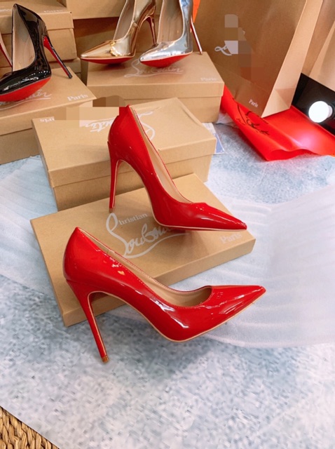 Giày cao gót DA BÓNG bạc - vàng - nude - trắng - đỏ gót 10p + video tự quay