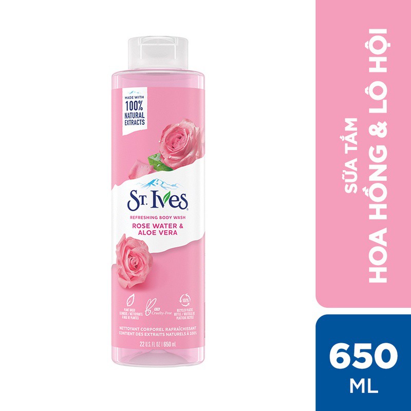 Sữa Tắm Dưỡng Da St.Ives Hoa Hồng và Lô Hội - Rose Water and Aloe Vera Body Wash 650ml
