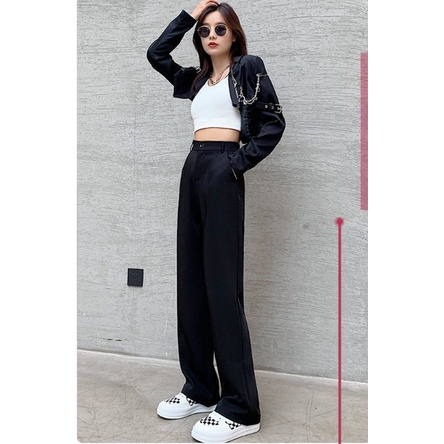 Quần ống rộng nữ lưng cao ống suông dài hack dáng 100cm công sở đẹp cao cấp Your Love Shop