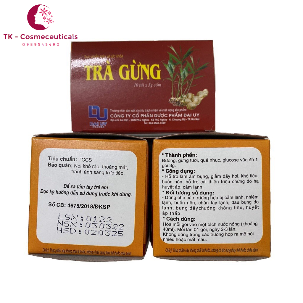 Trà Gừng Đại Uy Làm Ấm Cơ Thể, Giảm Đầy Hơi, Khó Tiêu, Cảm Lạnh, Hạ Huyết Áp - Hộp 10 Gói