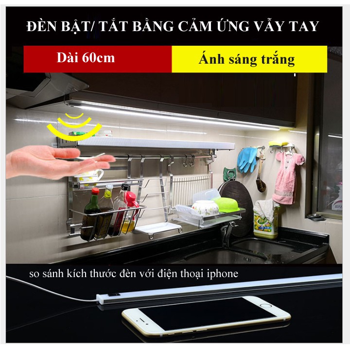 Đèn cảm ứng vẫy tay lắp tủ bếp tủ quần áp dài 60cm 11W đã bao gồm bộ đổi nguồn 220v về 12v