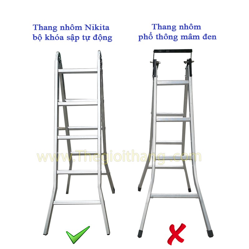 Thang nhôm chữ A khóa tự động Nikita kt 1.5m - 2.0m - 2.5m, SP chính hãng Nikita - BH 24 tháng