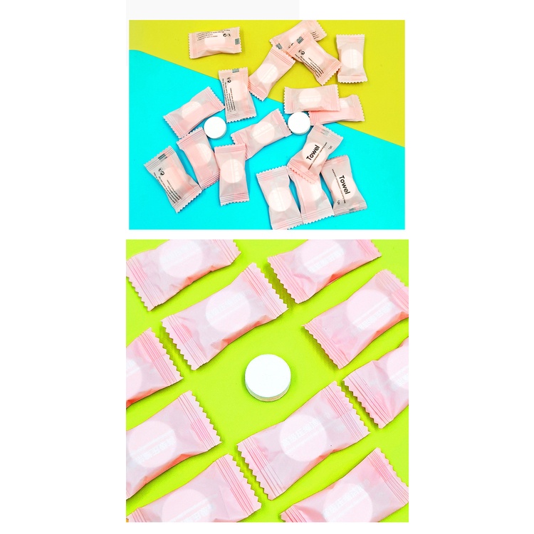 Khăn Giấy Nén Dạng Viên Kẹo Rất Tiện Khi Đi Du Lịch, Đi Chơi, Đi Làm, Đi Học (Set 10 Khăn)