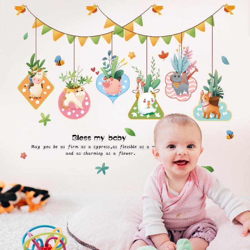 Decal dán tường Decal dán kính Giỏ hoa hình thú ngộ nghĩnh HM94004 | BigBuy360 - bigbuy360.vn