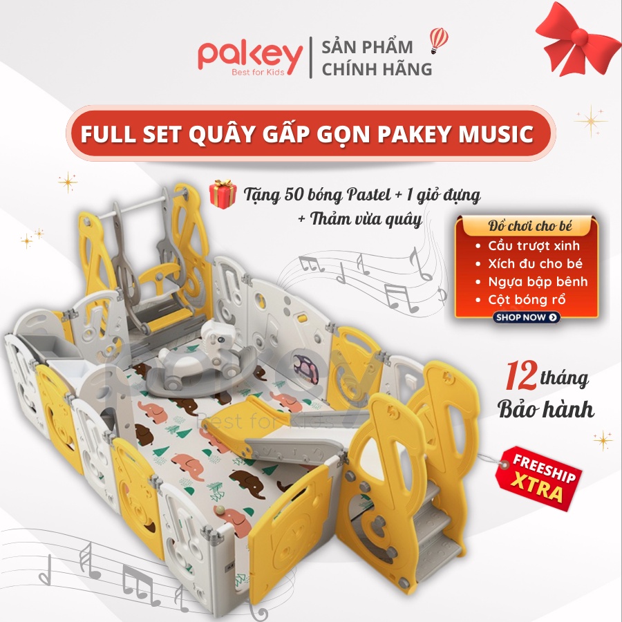 Nhà bóng liên hoàn cầu trượt xích đu, hiệu Pakey cao cấp, cao 65cm TẶNG KÈM THẢM DÀY 1CM + BÓNG + BỘ BÓNG RỔ