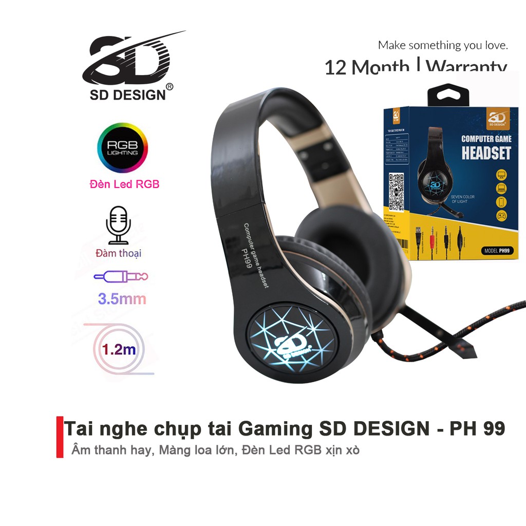 Tai nghe Gamming PH 99 - Tai ghe game thủ chụp mic rời tai chính hãng SD Design cực chất thời trang, bảo hành 1 năm