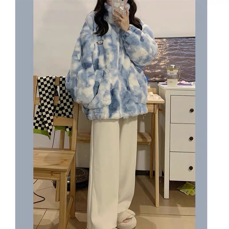 Áo khoác loang bông unisex phong cách retro hiphop