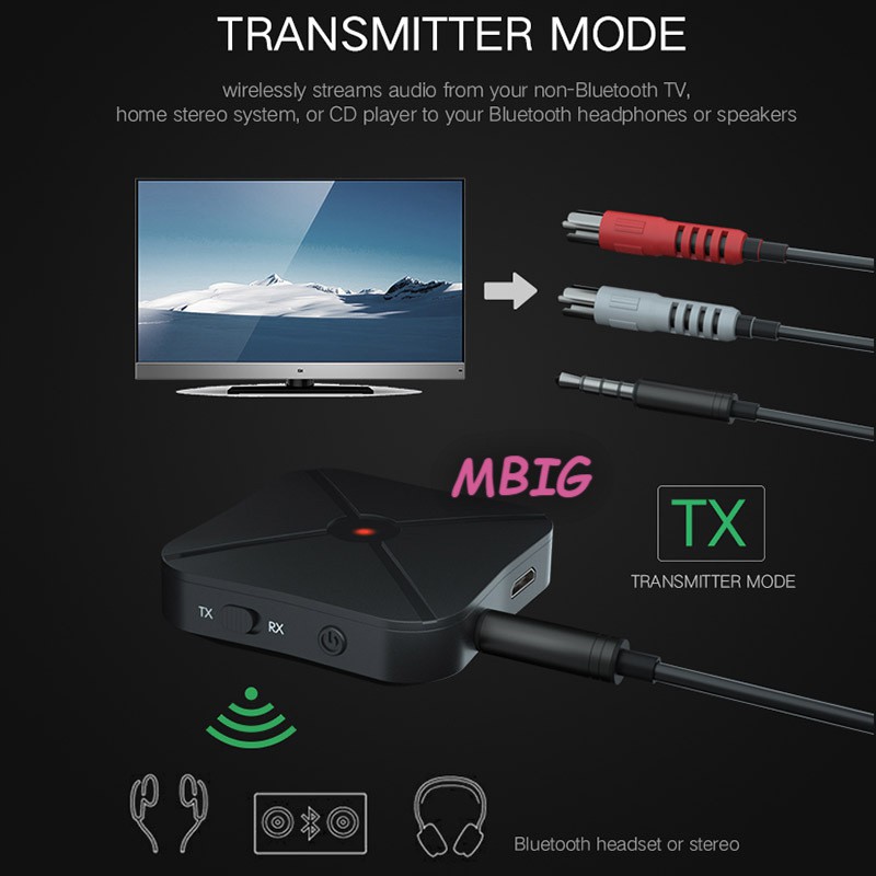 Bộ chuyển đổi truyền nhận âm thanh qua bluetooth 3.5mm cho ti vi xe hơi tai nghe