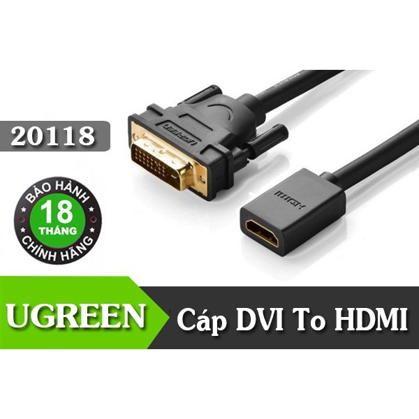 Cáp DVI 24+1 sang HDMI âm hỗ trợ Full HD 1080p chính hãng Ugreen 20118