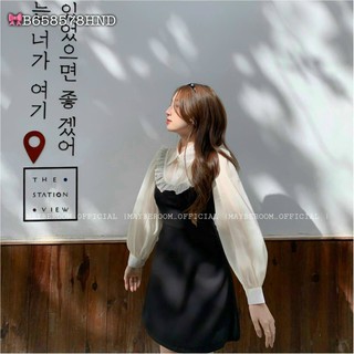 Đầm Xòe Họa Tiết Cổ Sơ Mi Tay Dài Thanh Lịch Thơi Trang Dạo Phố Dự Tiệc- Winchois