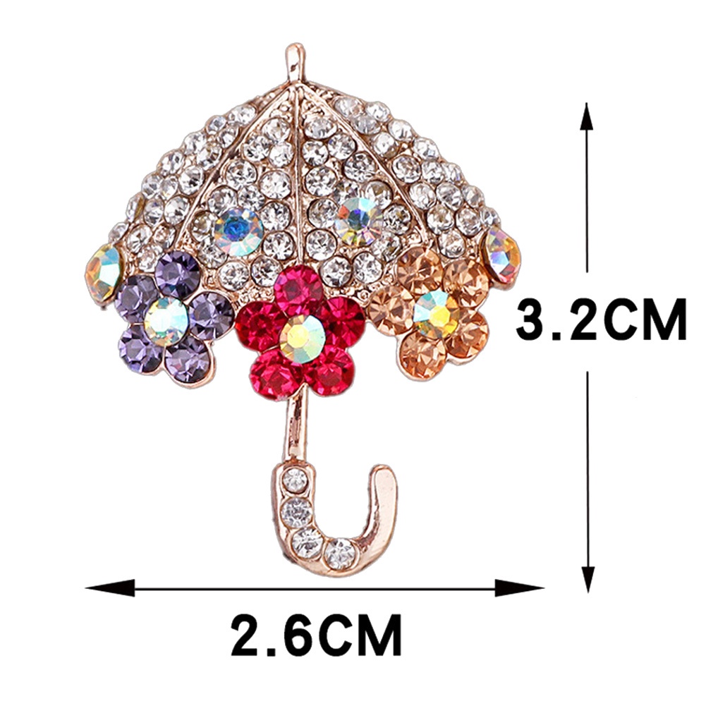 YOML✔Women Fashion Umbrella Flower Rhinestone Inlaid Brooch Pin Jacket Collar Decor