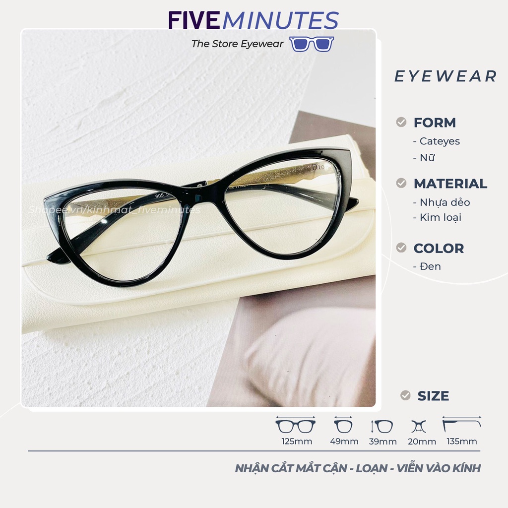 Gọng kính cận nữ, kính mắt mèo chất liệu kim loại kết hợp nhựa dẻo Fiveminutes