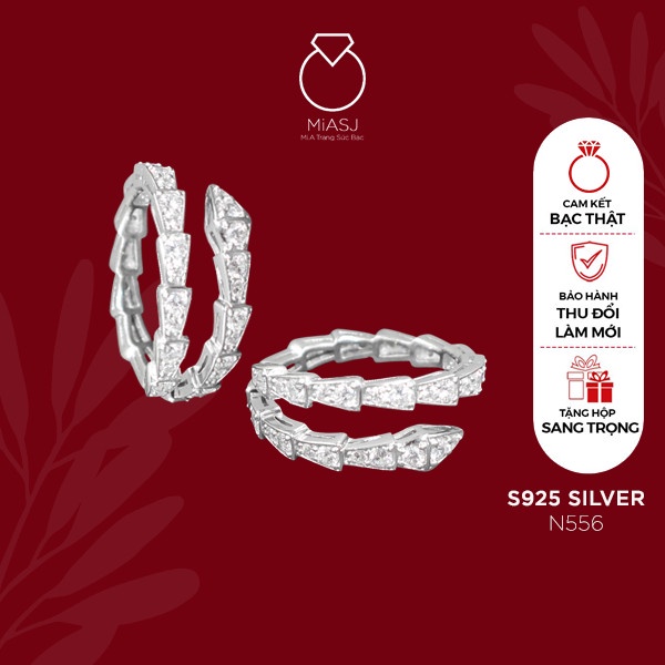 Nhẫn hình rắn bạc Ý S925 MiASJ N556 nữ nạm đá cao cấp, sang trọng