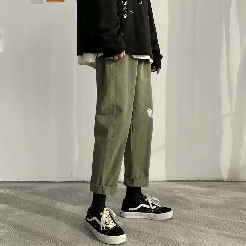 Quần dài đến mắt cá chân vải cotton màu trơn thời trang Hàn Quốc cho nam nữ | BigBuy360 - bigbuy360.vn