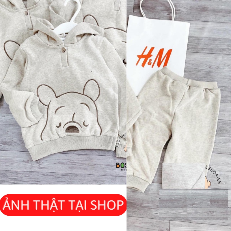 Đồ bộ cho bé trai bé gái sét nỉ bông gấu Po.oh có mũ H.M xuất xịn Xiaomimi