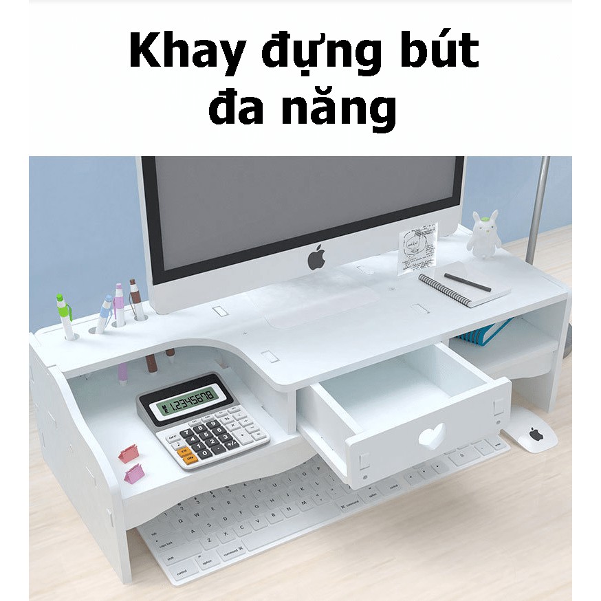 Kệ gỗ để màn hình máy tính có nhiều ngăn kéo tiện dụng và khay đựng bút HD00016