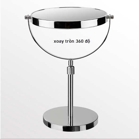 Gương trang điểm loại xịn size lớn điều chỉnh độ cao tới 43cm - Gương để bàn 2 mặt inox Minmax26