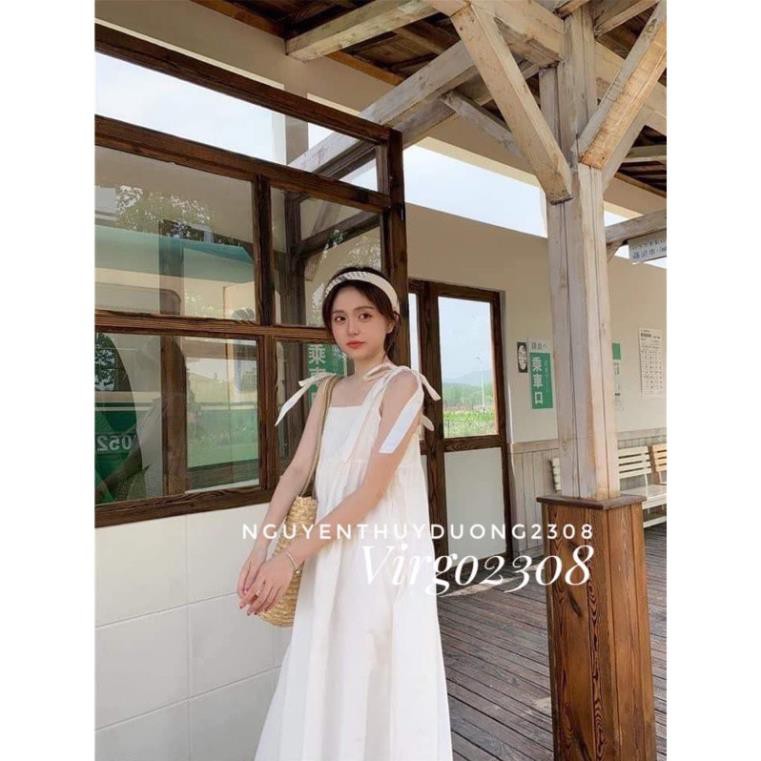 [Ảnh thật/Sẵn]Váy thô đũi dáng babydoll 2 dây nơ vai/Đầm thô đũi babydoll | BigBuy360 - bigbuy360.vn