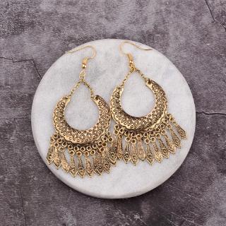 Vintage Dân Tộc Gypsy Hình Học Vàng Jhumka Bông Tai Trang Sức Ấn Độ 2019 Retro Boho Tua Rua Trang Sức Nữ