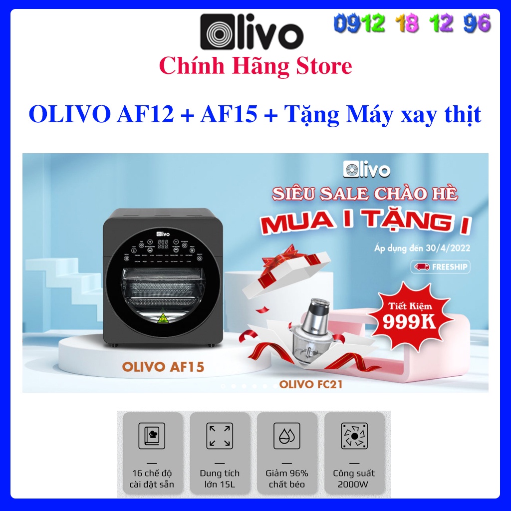 [Mã ELHAMS5 giảm 6% đơn 300K] Nồi Chiên Không Dầu OLIVO AF15 - Dung Tích 15L