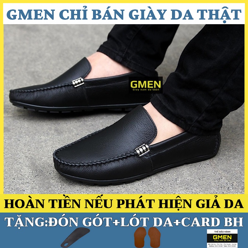 Giày lười nam chất liệu da thật mềm mại đế cao su khâu chỉ bảo hành 12 tháng GM102