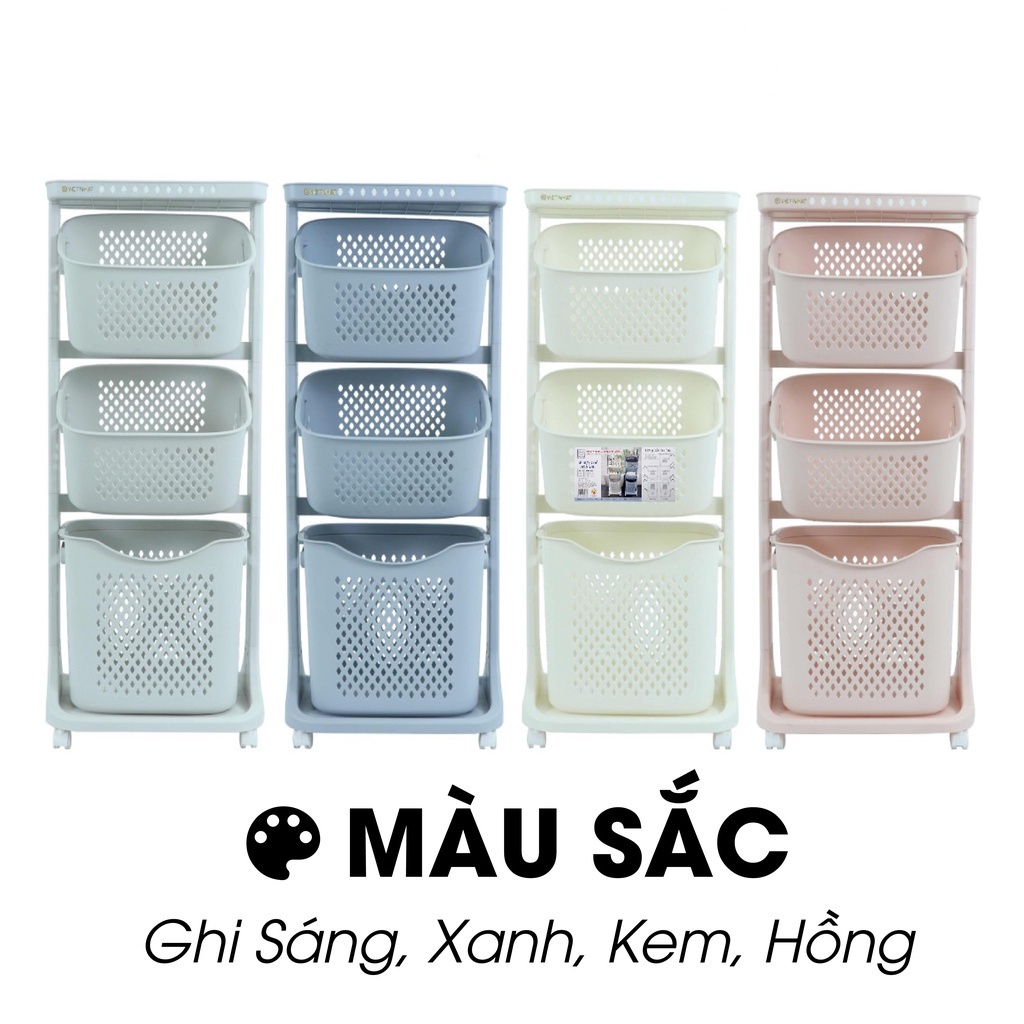 Kệ đựng đồ đa năng Plastic 3 tầng có bánh xe Việt Nhật