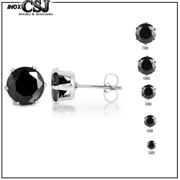 BÔNG TAI INOX ĐÁ TRÒN ĐEN ĐẸP CÁ TÍNH