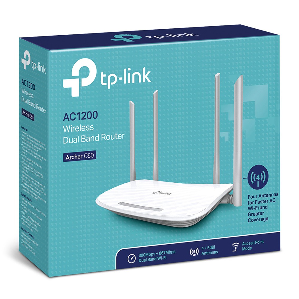 Bộ phát wifi Tplink Router băng tần kép Wi-Fi AC1200 Archer C50 - Chính hãng