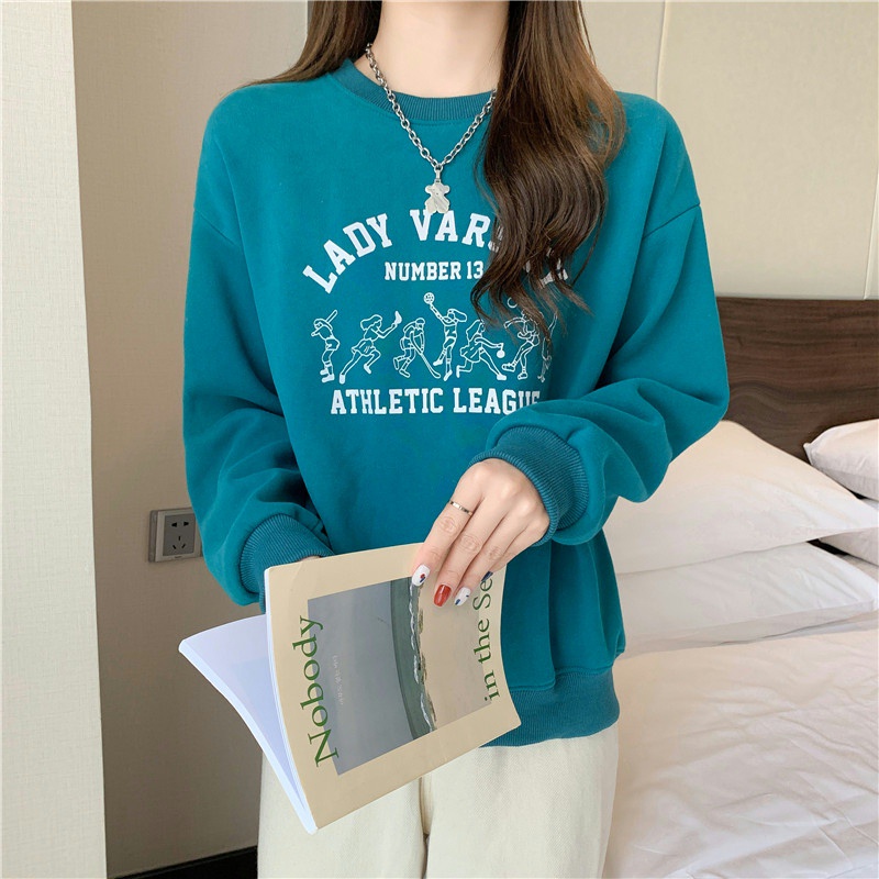 SUXI Áo Sweater Mỏng Cổ Tròn Tay Dài Dáng Rộng In Chữ Thời Trang Cho Nữ