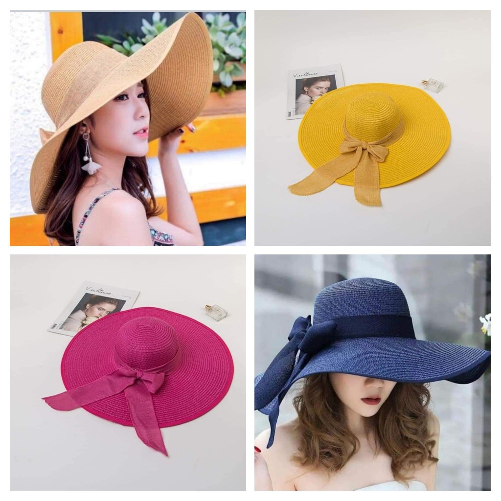 Mũ Cói Vành Rộng_Nón đi biển rộng vành thắt nơ thời trang!!