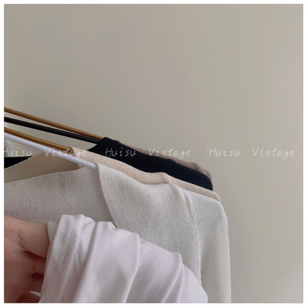 [F &amp; X] Áo Khoác Cardigan Ngắn Bằng Lụa Lạnh Mỏng Phong Cách Pháp Mùa Hè