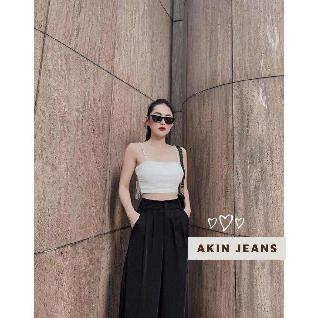 Quần Vải Ống Rộng Cạp Cao Lưng Chun Tôn Dáng Thoải Mái Vải Vitex Mềm Mịn, Akin Jeans S2CCS