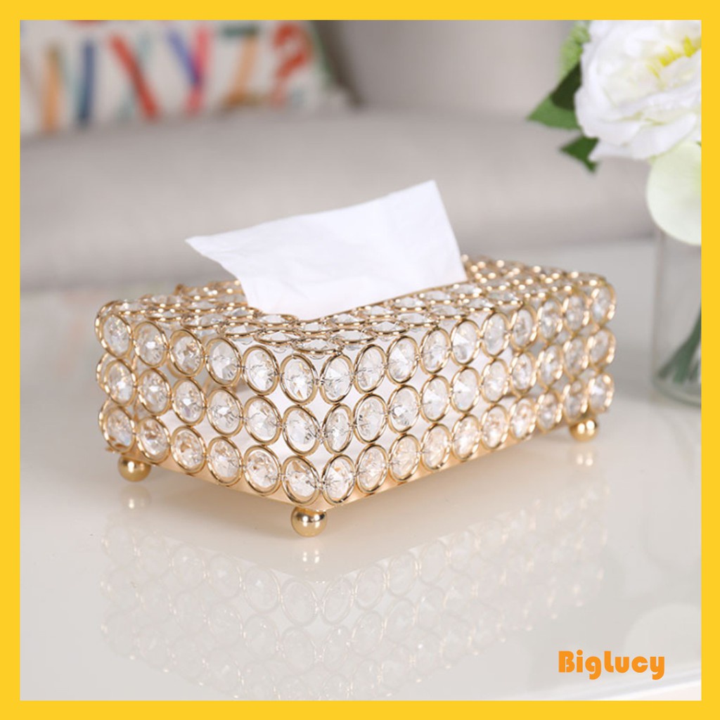 Hộp Tròn Pha Lê Đựng Khăn Giấy Trang Trí Nội Thất