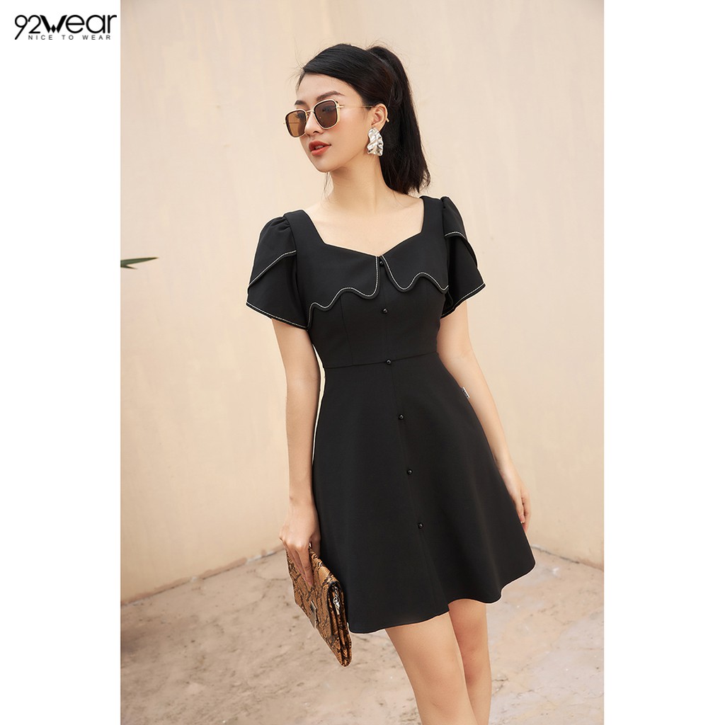 Đầm váy nữ công sở 92WEAR (2 MÀU) đủ size, dáng xòe chàn chỉ trang trí DEW1906 | BigBuy360 - bigbuy360.vn