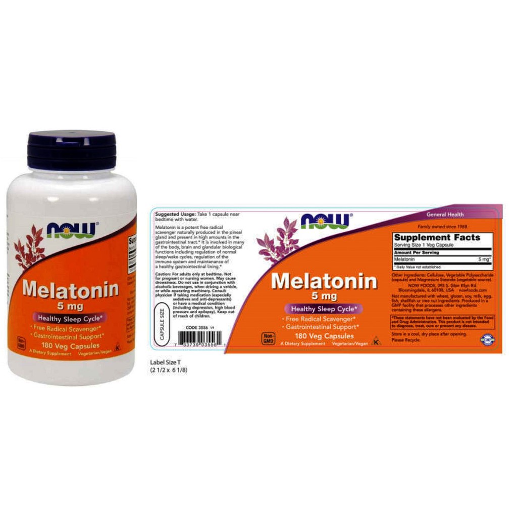 Thực Phẩm Bảo Vệ Sức Khỏe NOW Melatonin 5mg - Bổ Sung Melatonin Giúp Tạo Giấc Ngủ Một Cách Tự Nhiên Chai 180 Viên