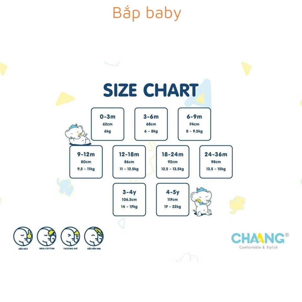 Bộ body cho bé CHAANG sơ sinh dài tay cài giữa BST Chaang Lake cho bé 0 đến 6 tháng tuổi