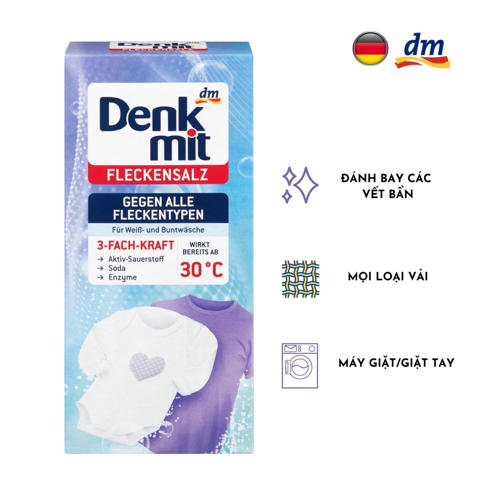 Denkmit - Bột tẩy vết bẩn trên quần áo cực mạnh dành cho vết bẩn khó giặt Fleckensalz hộp 500g