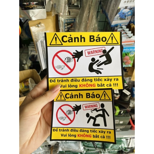 Tem dán hồ cá, tem cảnh báo bể cá, tem cảnh báo. MUA 10 TẶNG 1