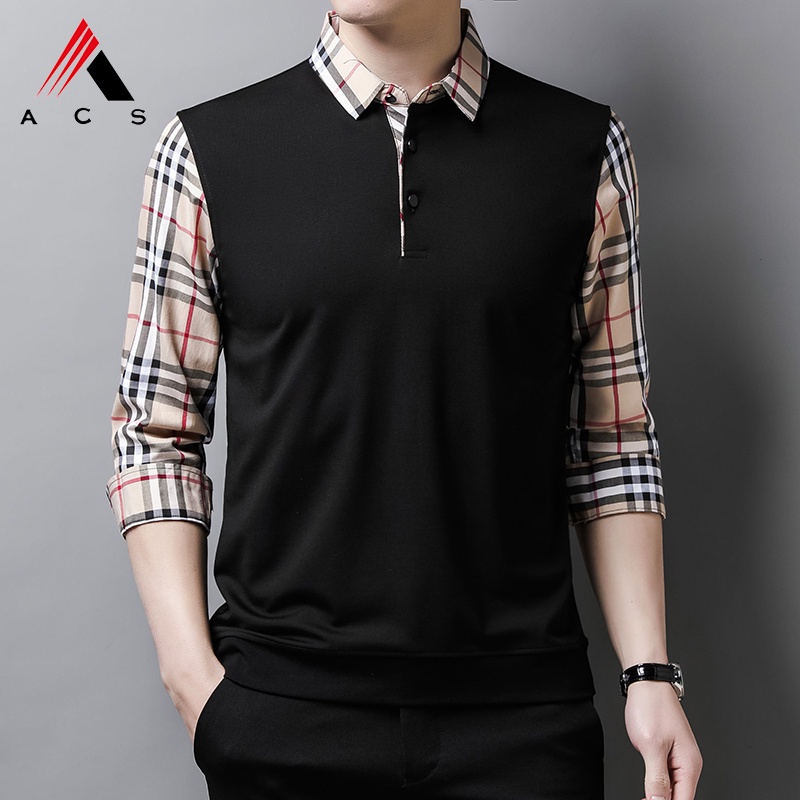 Áo sơ mi dài tay giả hai lớp họa tiết sọc caro thời trang công sở cho nam 3 màu lựa chọn