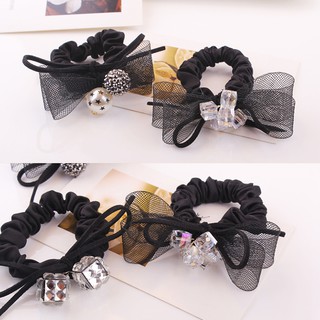 CH081 Cột tóc handmade 4 mẫu pha lê phối vải ren