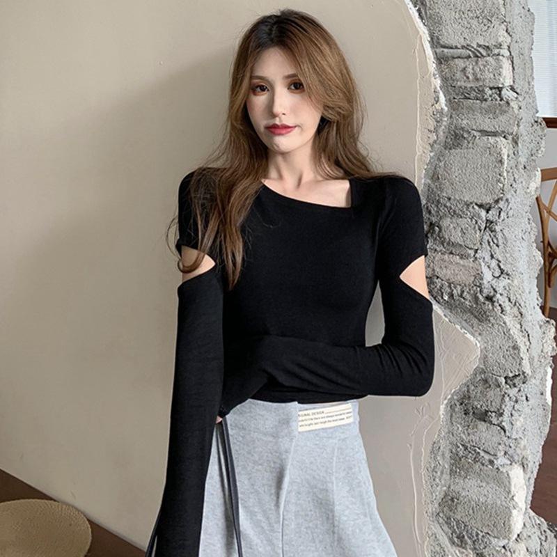 Áo dệt kim tay dài màu sắc đơn giản phong cách Hàn Quốc cho nữ