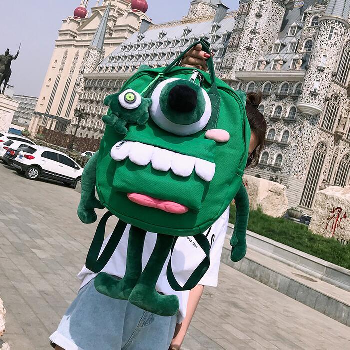 Ba Lô Vải Bố Sức Chứa Lớn Họa Tiết Quái Vật Hoạt Hình Dễ Thương Cho Nữ