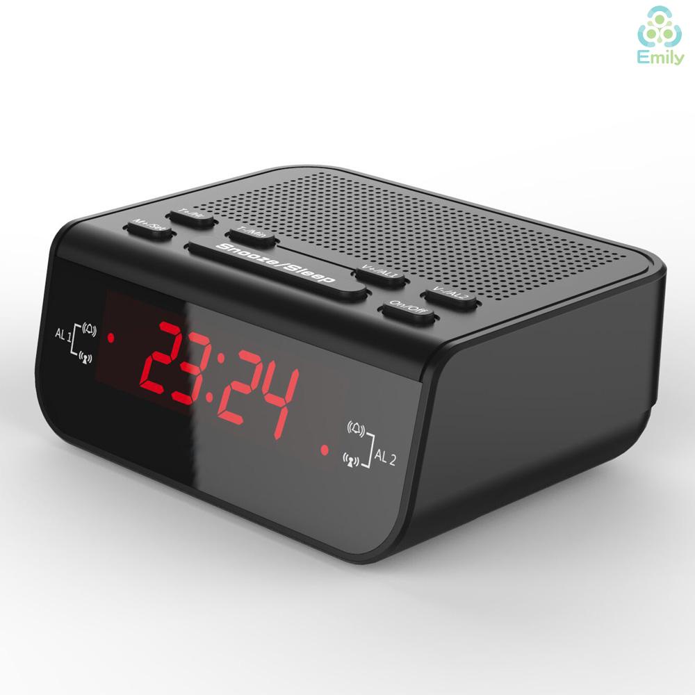 Đồng hồ báo thức kỹ thuật số tích hợp radio FM với hai chuông báo và màn hình LED màu đỏ
