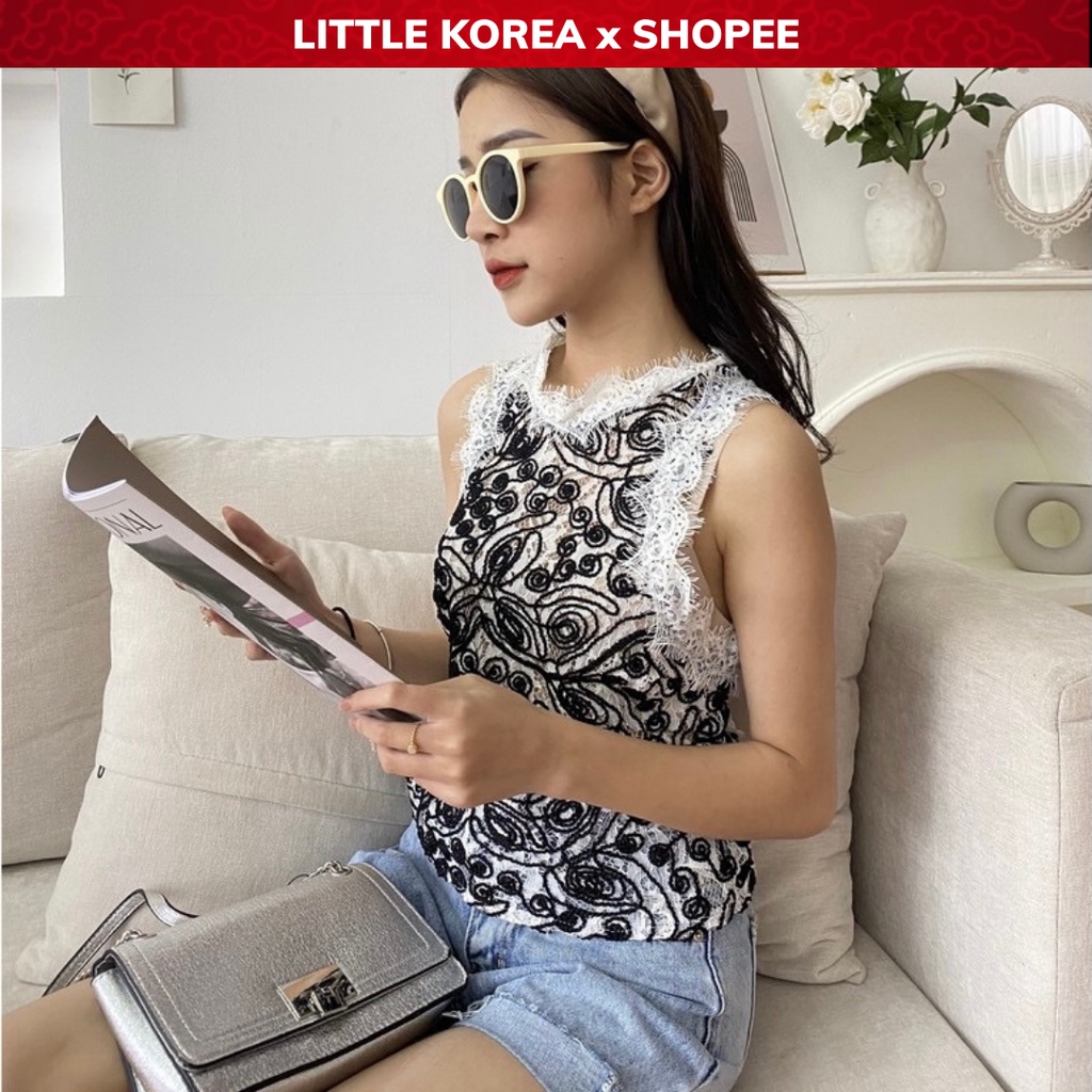 Áo 3 Lỗ Nữ Dáng Suông Áo Ba Lỗ Sát Nách Cổ Tròn Ren - LITTLE KOREA