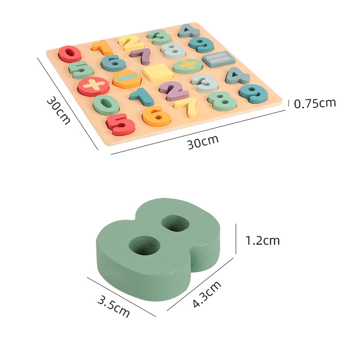 Montessori - Đồ chơi bảng ghép gỗ nổi kèm số và dấu cỡ đại 30x30cm - Đồ chơi trí tuệ cho bé