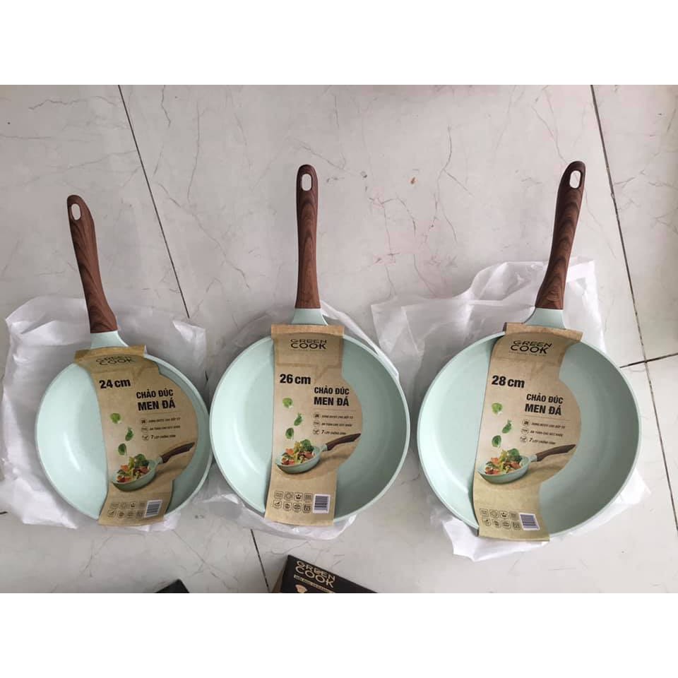 Chảo chống dính đáy từ đúc men đá ceramic xanh ngọc Green Cook GCP06 size 20-24-26-28 cm công nghệ Hàn Quốc0