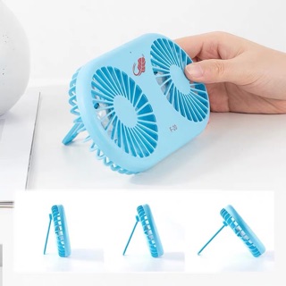 Quạt đôi mini cầm tay để bàn có đèn led 3 màu